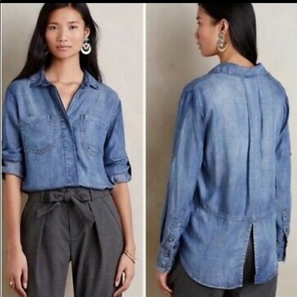 Cloth & Stone Split-back Chambray Button-down Shirt EUC Size S - Picture 1 of 8